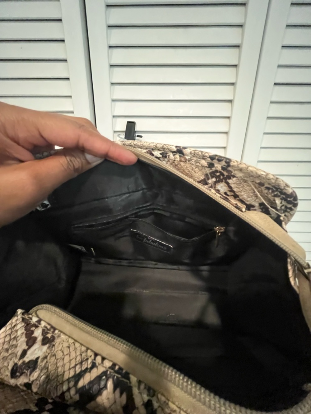 Python-Print Top-Handle Crossbody Bag in Beige and Brown - Picture 2 of 4